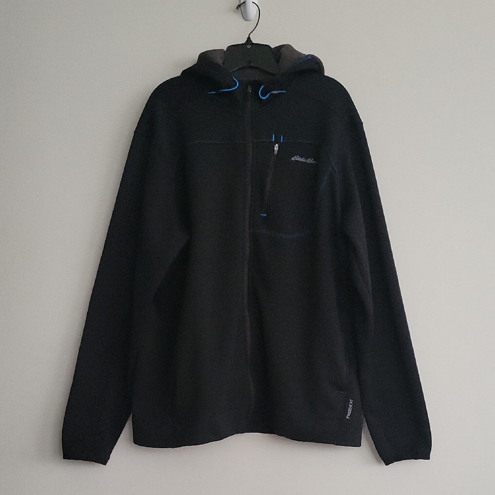 Eddie Bauer Motion Freeheat Black Hoodie Full Zip Blue Detail Jacket Tall XL